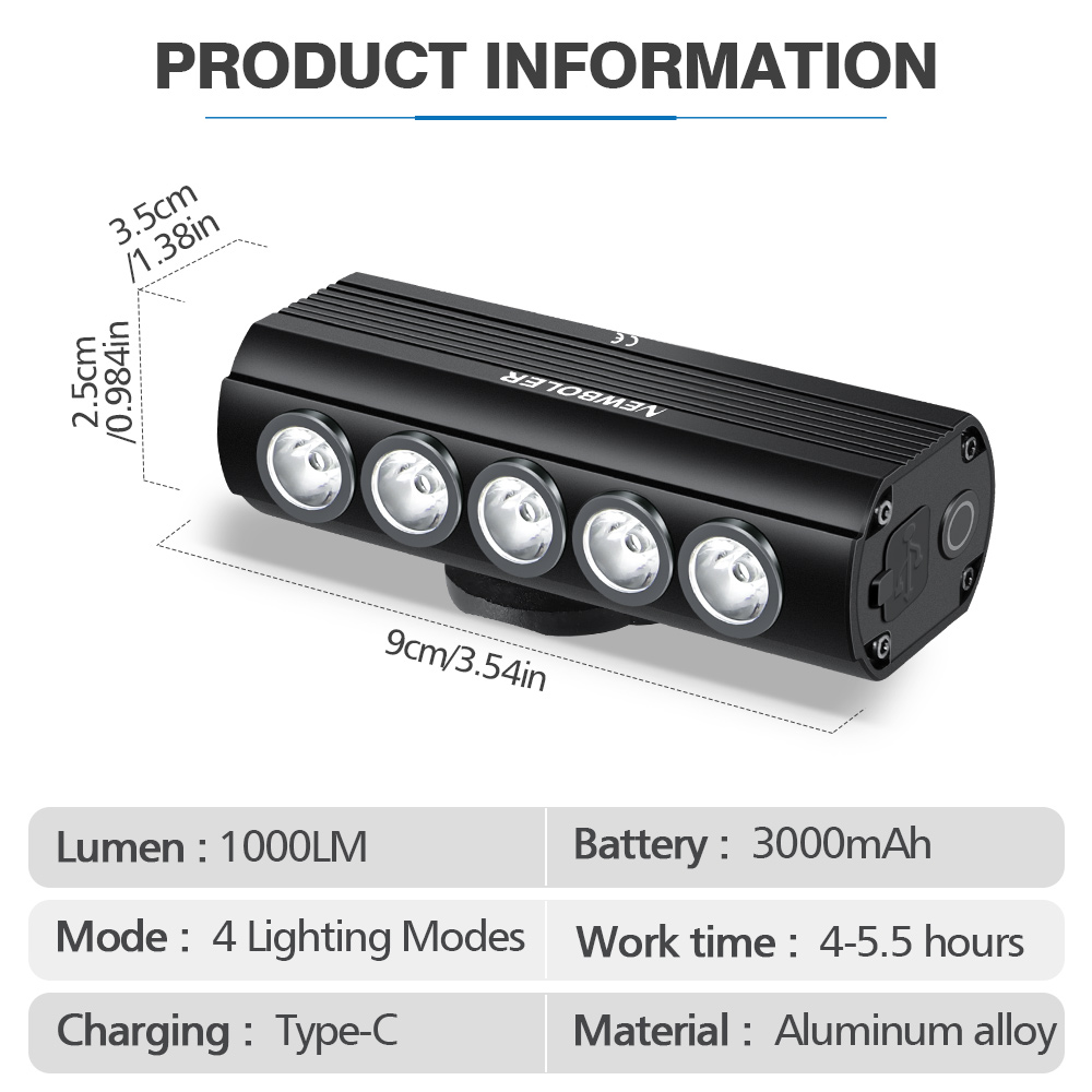 NEWBOLER Luce per bicicletta a - Rechargeable Bicycle Headlight 1000 Lumen recensione e prezzo